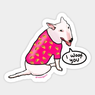 White Bull Terrier in Taco Shirt Sticker